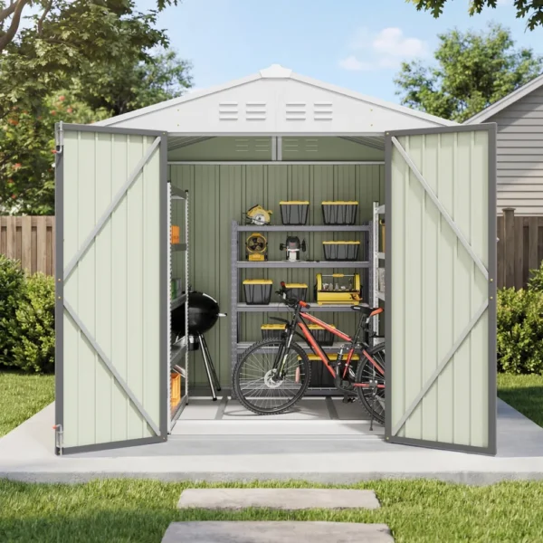 6x4_metal_shed_with_floor_frame_gray_scene Patiowell 6x4 Metal Shed with Floor Frame, Gray