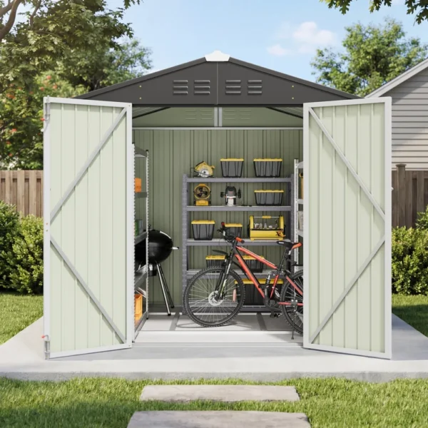 6x4_metal_shed_with_floor_frame_white_scene Patiowell 6x4 Metal Shed with Floor Frame, White