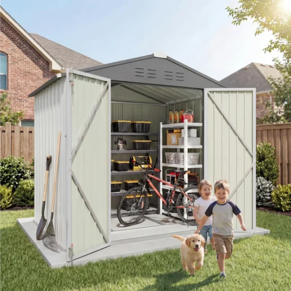6x4_metal_shed_with_floor_frame_white_scene2 Patiowell 6x4 Metal Shed with Floor Frame, White