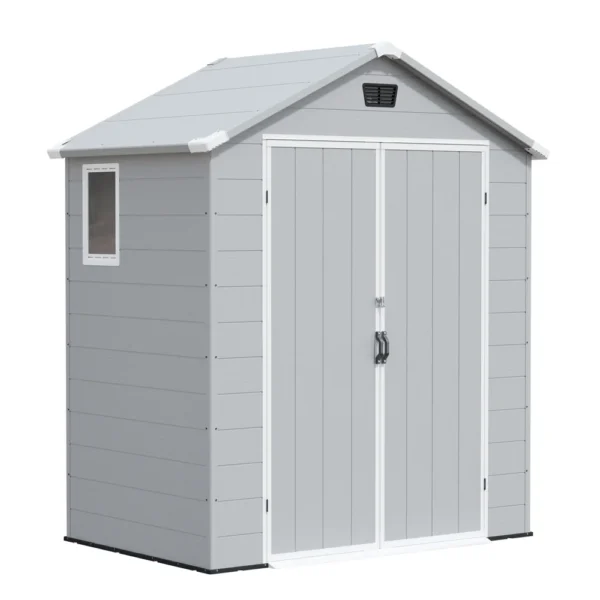 6x4_plastic_shed_with_window_gray_main Patiowell 6x4 Plastic Shed with Window, Vent & Sloped Roof, Gray